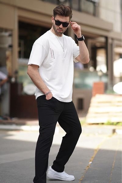 Madmext Tricou Ecru Overfit cu mânecă scurtă cu decolteu triplu 7036