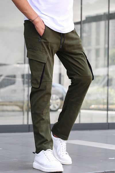 Madmext Khakifarbene Cargo-Taschen-Jogginghose 5791