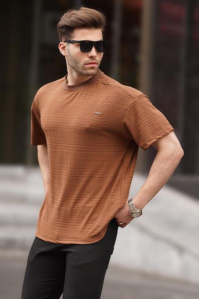 Madmext Καφέ ανδρικό μπλουζάκι Oversize Crew Neck 6191