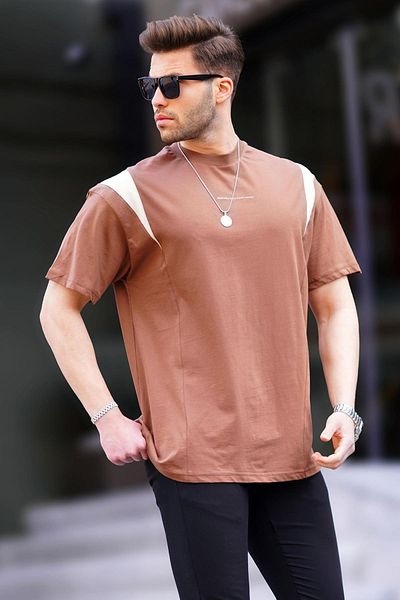 Madmext Καφέ Oversize T-Shirt Crew Neck 7003