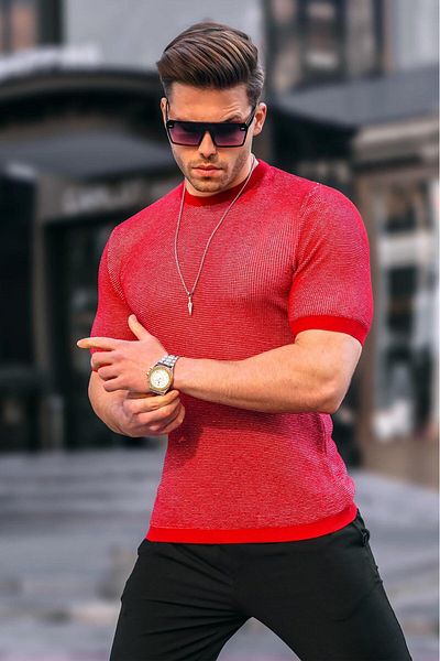Madmext Rotes Strick-T-Shirt für Herren 5076
