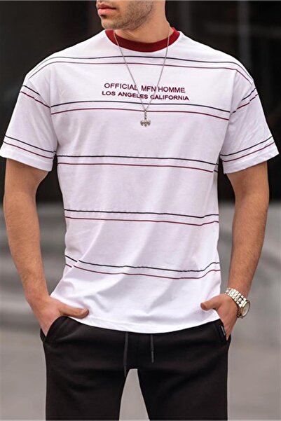 Madmext Ανδρικό μπλουζάκι 6063 με λευκό ριγέ, άνετη εφαρμογή