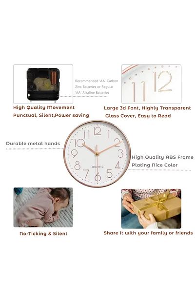 Choice Glod 8 Inch Quartz Wall Clock Simple Mute Clock Hole-free Cubic Digital Wall Home Decoration