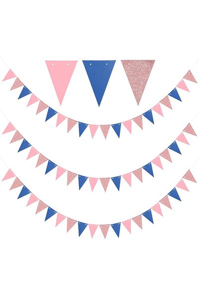 jijAcraft Party Garlands, Set of 3, Cardboard, Pink/Dark Blue, 4 m