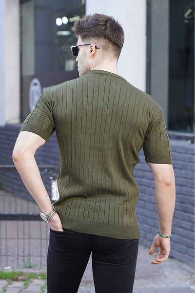 Madmext Khaki Patterned Knitwear T-Shirt 5686