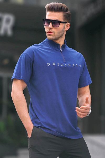 Madmext Ανδρικό μπλουζάκι Navy Blue με γιακά φερμουάρ 5858