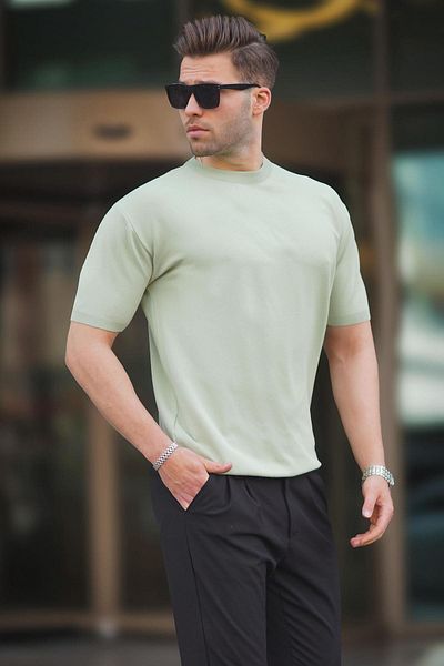 Madmext Ανδρικό μπλουζάκι Green Crew Neck Basic 6883