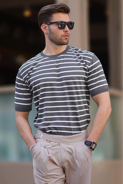 Madmext Ανδρικό T-Smok T-shirt - Crew Neck, ριγέ, κοντό μανίκι, μοντέλο 6884