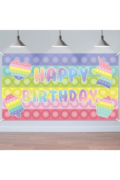 Yingeniva Birthday Photo Backdrop, Polyester, Multicolor, 200 X 100 Cm