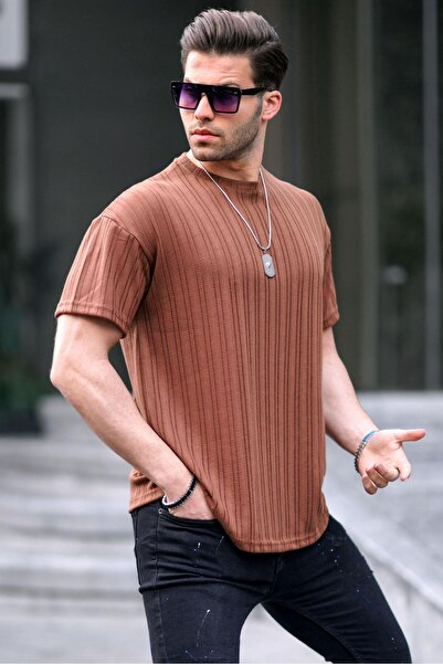 Madmext Καφέ ανδρικό μπλουζάκι Oversize Crew Neck 6179