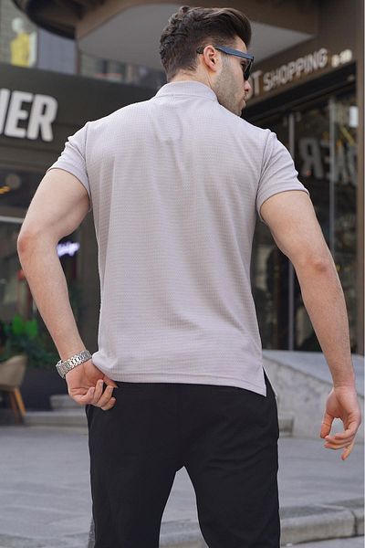 Madmext Ανδρικό μπλουζάκι γκρι γιακά με φερμουάρ 6120