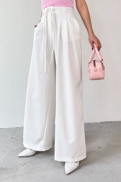 Cappmoda PNT-07414 Pantaloni casual cu curea albă din frânghie