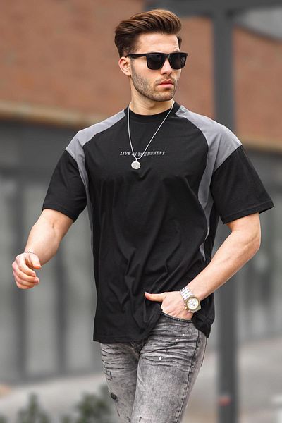 Madmext Oversize Black Crew T-Shirt 7002