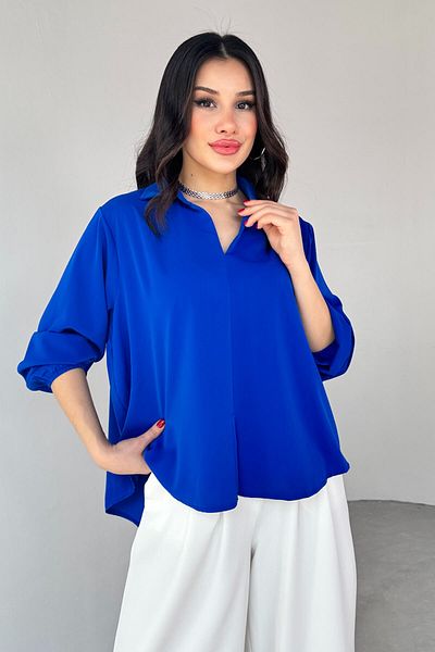 Cappmoda BLZ-13190 Bluză cu decolteu în V cu mâneci albastre