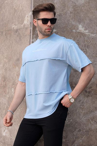 Madmext Modré oversize tričko s výstřihem a výstřihem 7017