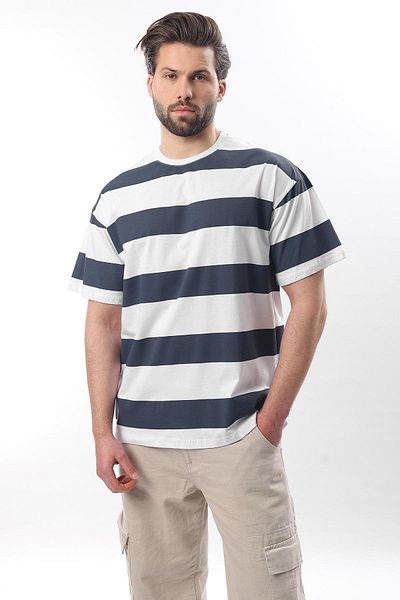 Madmext Μπλουζάκι με κοντό μανίκι 7030 Model Indigo Oversize