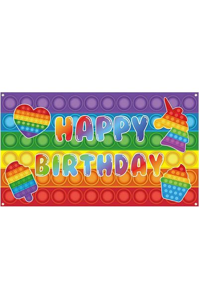 Yingeniva Children's Birthday Photo Backdrop, Polyester, Multicolor, 200 X 110 Cm