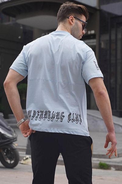 Madmext Tricou albastru cu gât crew pentru bărbați 6112