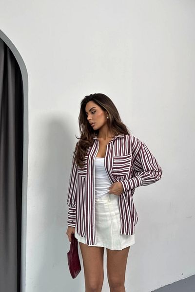 Butik Striped Shirt - Claret Red