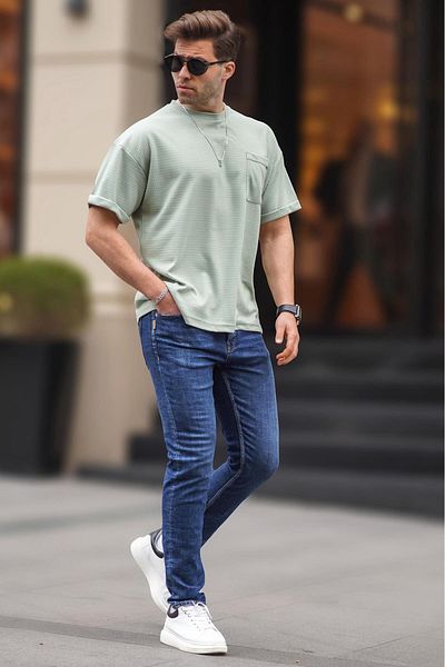 Madmext Ανδρικό μπλουζάκι Mint Green oversize με λεπτομέρεια τσέπης 6194