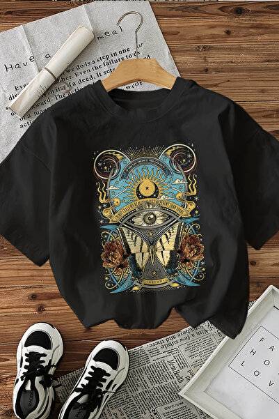 MYADA Tricou oversize cu imprimeu mitologic cu soare și fluturi cu design spe...