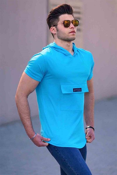 Madmext Tricou albastru cu glugă pentru bărbați 4611