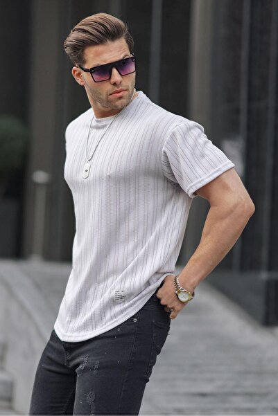 Madmext Ανδρικό μπλουζάκι με λαιμόκοψη σε γκρι χρώμα 6179