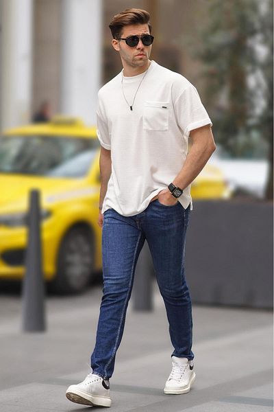 Madmext Λευκό ανδρικό μπλουζάκι oversize με λεπτομέρεια τσέπης 6194