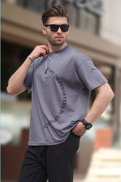 Madmext Smoked Overfit Short Sleeve Crew Neck T-Shirt 7040