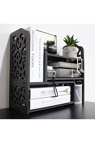 Generic Mini Black Pvc Desktop Bookshelf For Storage – Cute Organizer Shelves For Women And Kids