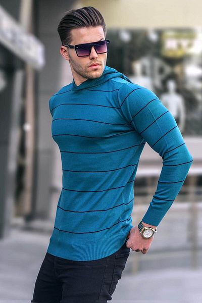 Madmext Pulover pentru bărbați cu glugă verde petrol 5623