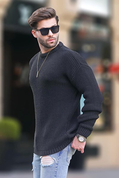 Madmext Siyah Bisiklet Yaka Uzun Kollu Örme Kazak 7246