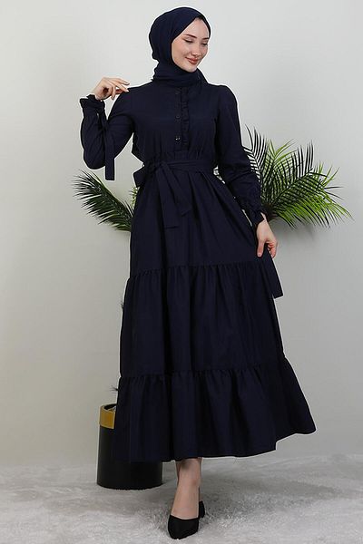 GİYZAMİLA Φόρεμα με κουμπιά βολάν Navy Blue