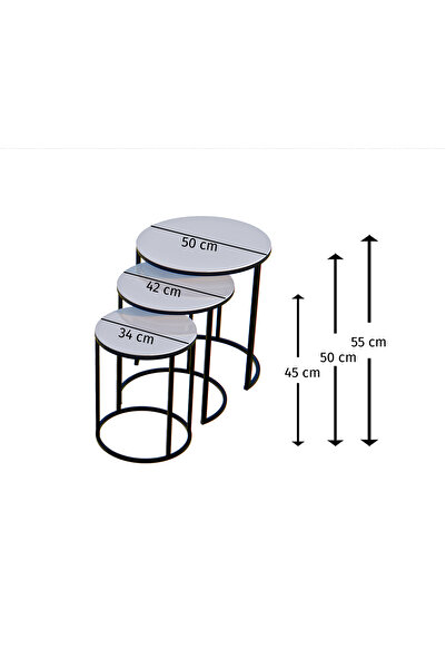 Puklife Pera 3lü Zigon Sehpa Gold Renk Metal Ayak, Füme Temperli Cam