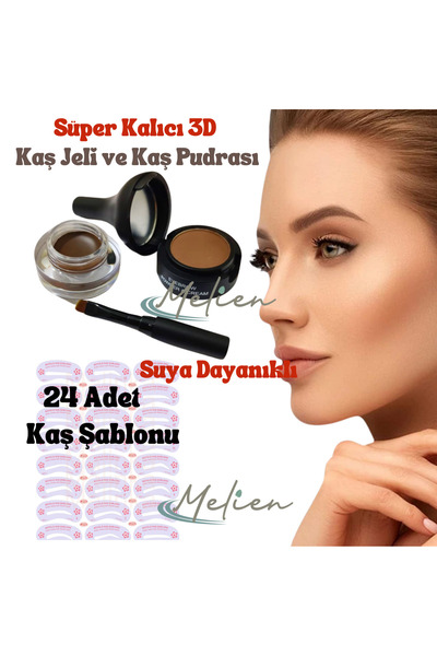 Melien Süper Kalıcı 3D Suya Dayanıklı Doğal Kaş Boyası (Jeli-Pudrası) ve Sihi...