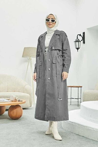 Neways 6625-Reglan kollu Trençkot Gri