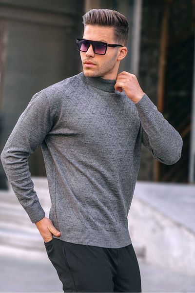 Madmext Anthrazitfarbener Rollkragenpullover für Herren 6301