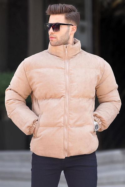 Madmext Мъжко пухено яке Camel Nubuck 6802