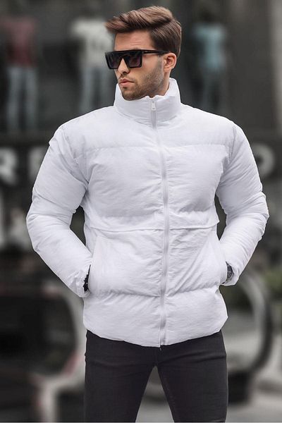 Madmext Ανδρικό μπουφάν με γιακά White Stand 6807