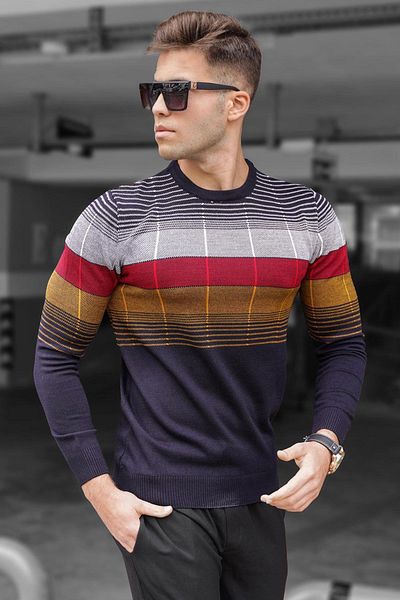 Madmext Navy Blue Crew Neck Sweater 5608