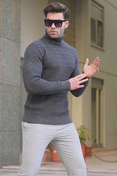 Madmext Anthracite Turtleneck Knitwear Sweater 6832