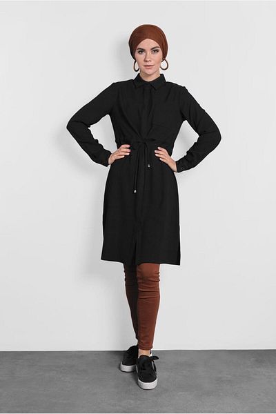 Alvina Waist Laces Hidded Buttoned Tunic 40188