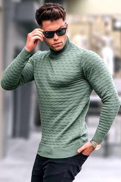 Madmext Hellkhakifarbener Rollkragenpullover 5762