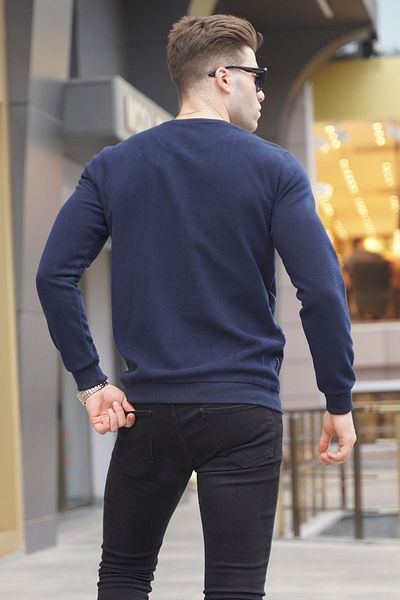 Madmext Navy Blue Basic Crew Neck Knitwear Sweater 5965