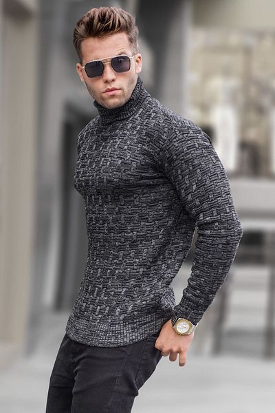 Madmext Pulover negru cu gât tricotat 5758
