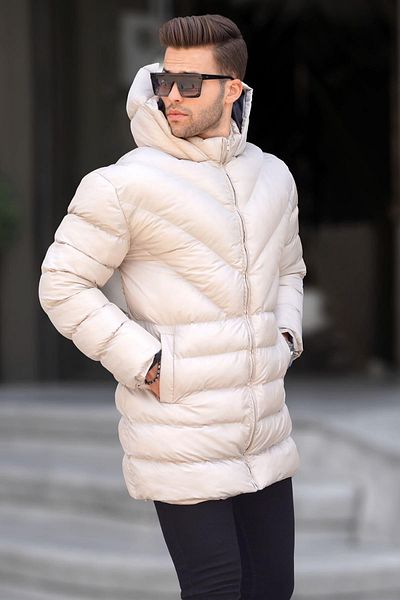 Madmext Beige Pufferjacke mit Kapuze für Herren 6803
