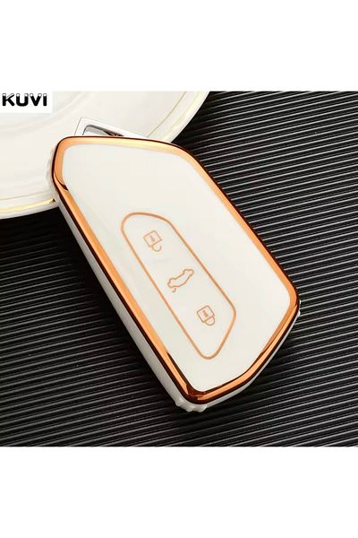 YıldızTuning Skoda Superb Key Case Cover White-Gold 2024-2025