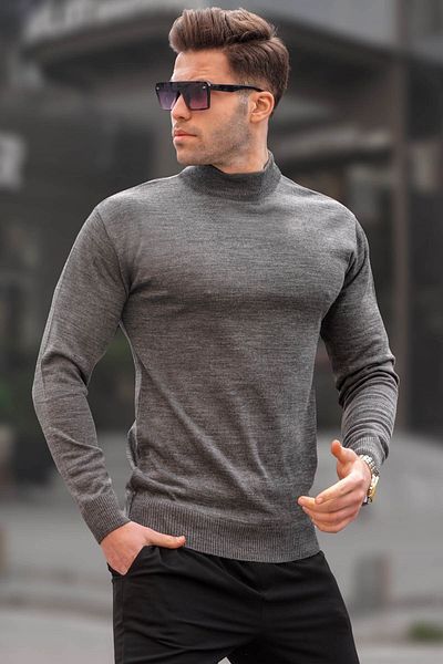 Madmext Antracit Slim Fit fél garbós férfi kötött pulóver 6343