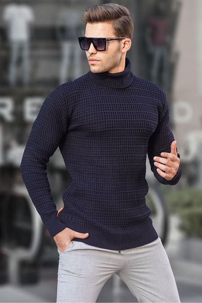 Madmext Marineblauer Rollkragenpullover 6832