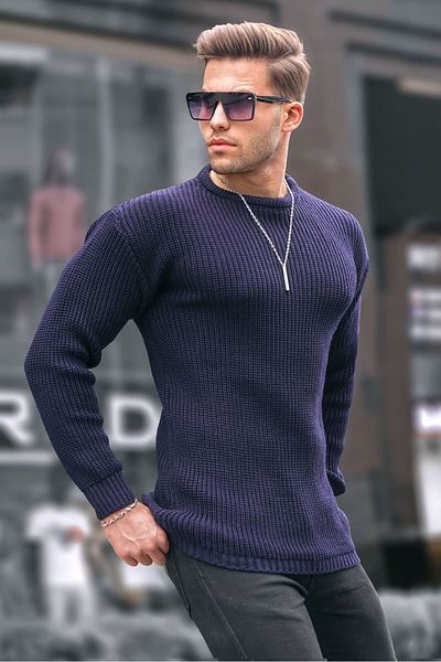 Madmext Navy Blue Basic Knitwear férfi pulóver 5990